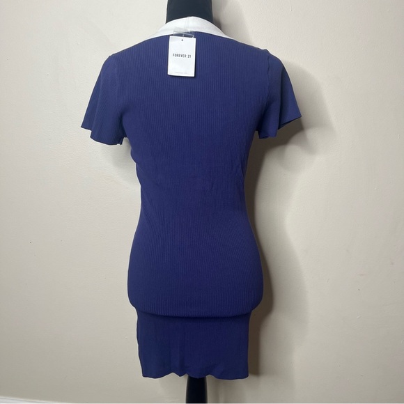 Forever 21 Women’s Navy Blue Ribbed Knit Mini Polo Mini Dress Sz L NWT - Picture 5 of 8
